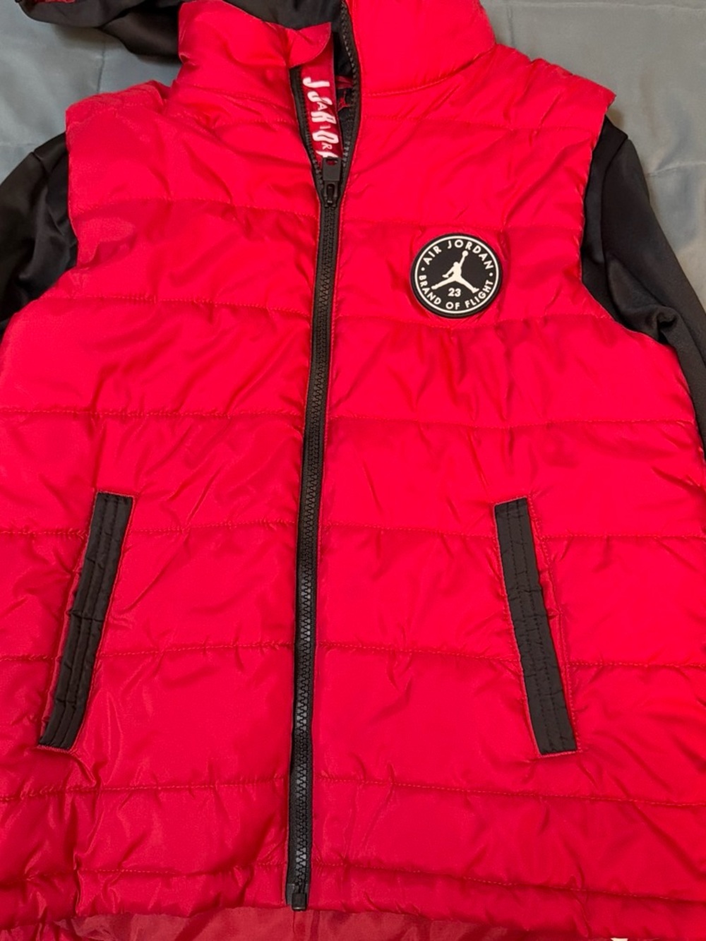 Jordan Red Puffer Vest with Black Accents